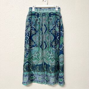 Hale Bob Womens Maxi Skirt Blue Paisley Silk Blend Boho Hippie Size M